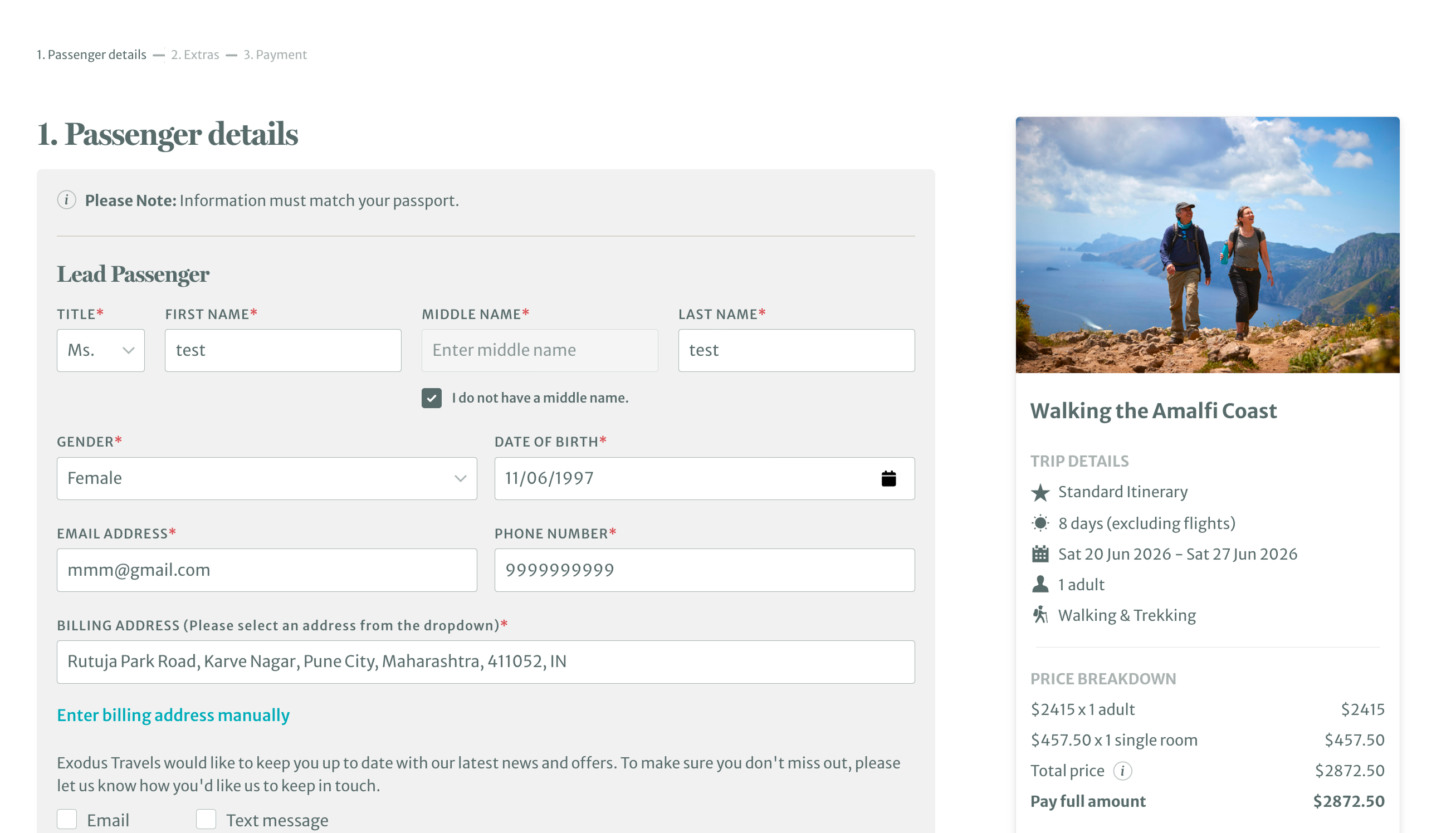Exodus checkout flow on desktop